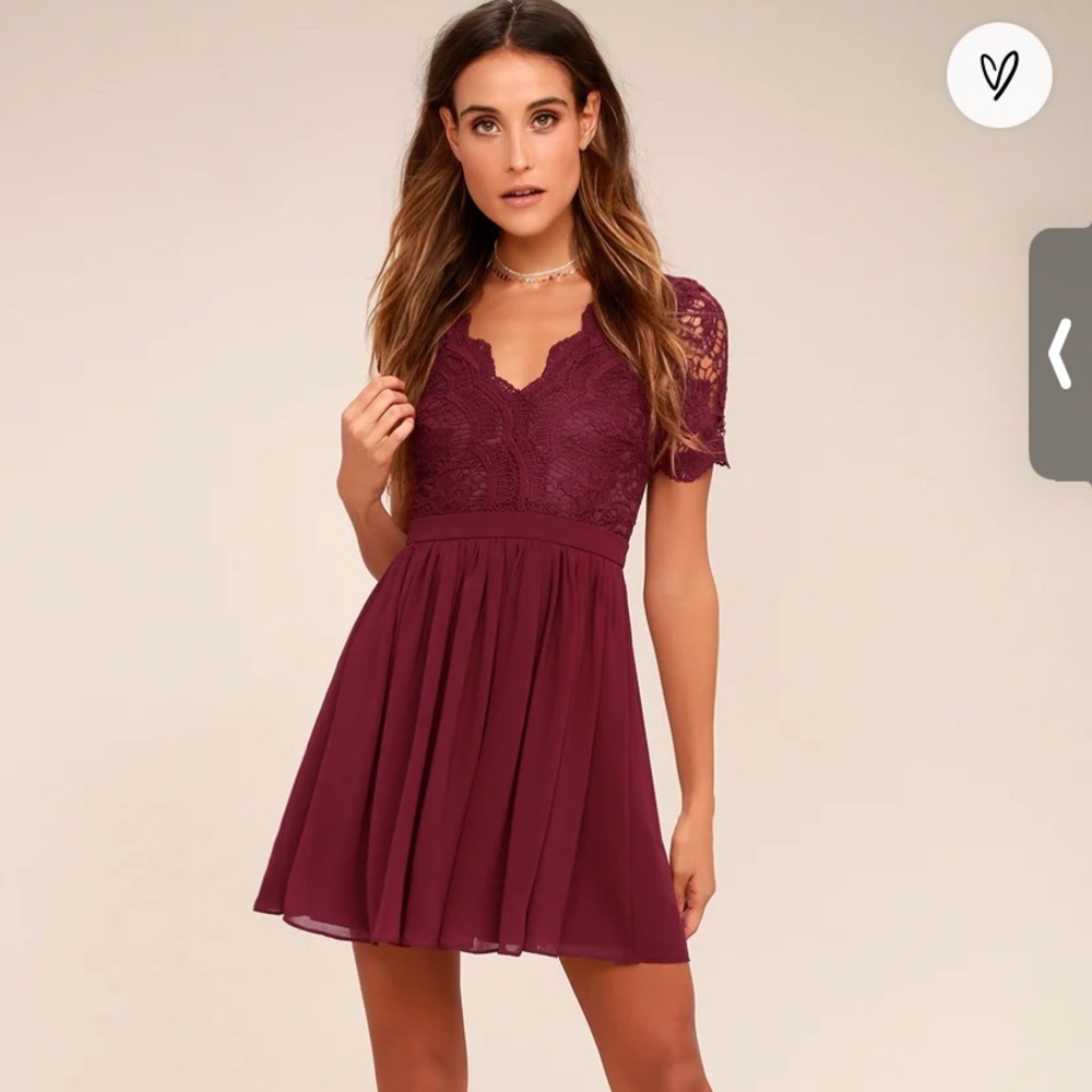 LIKE NEW- Lulus Burgundy Lace Skater Dress
